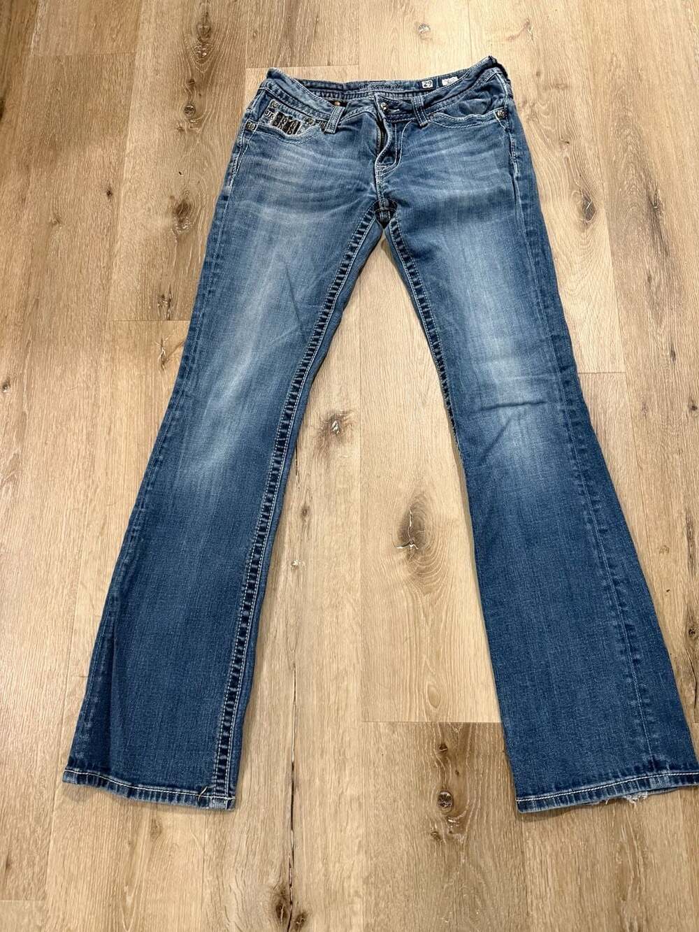 Miss Me JP6117B Bootcut Denim Jeans Size 29 Studded Embellished Flap Pockets